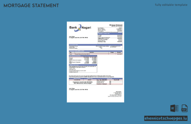 Hypothekenauszug der Indonesia Bank Nagari als Word- und PDF-Beispielvorschau